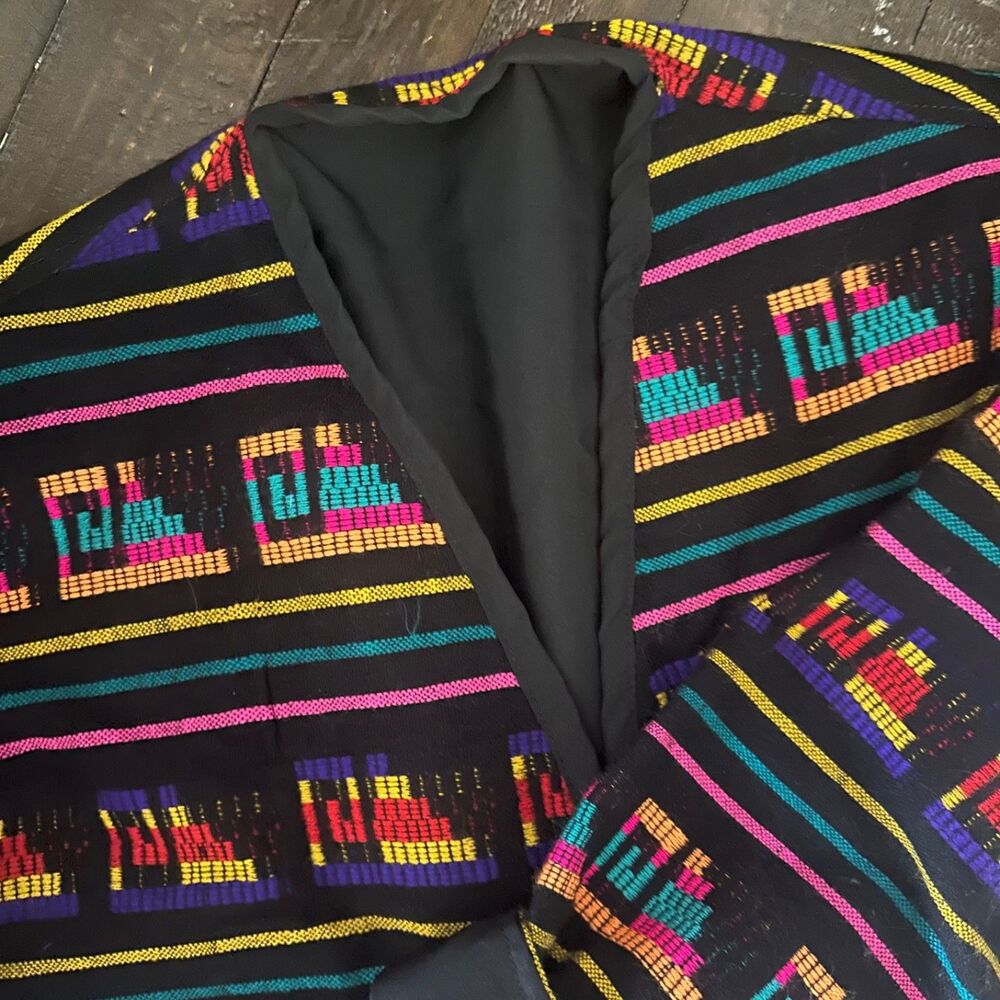 Handmade Jacket Womens L/XL Multicolor Aztec Tribal Striped Open Front Boho